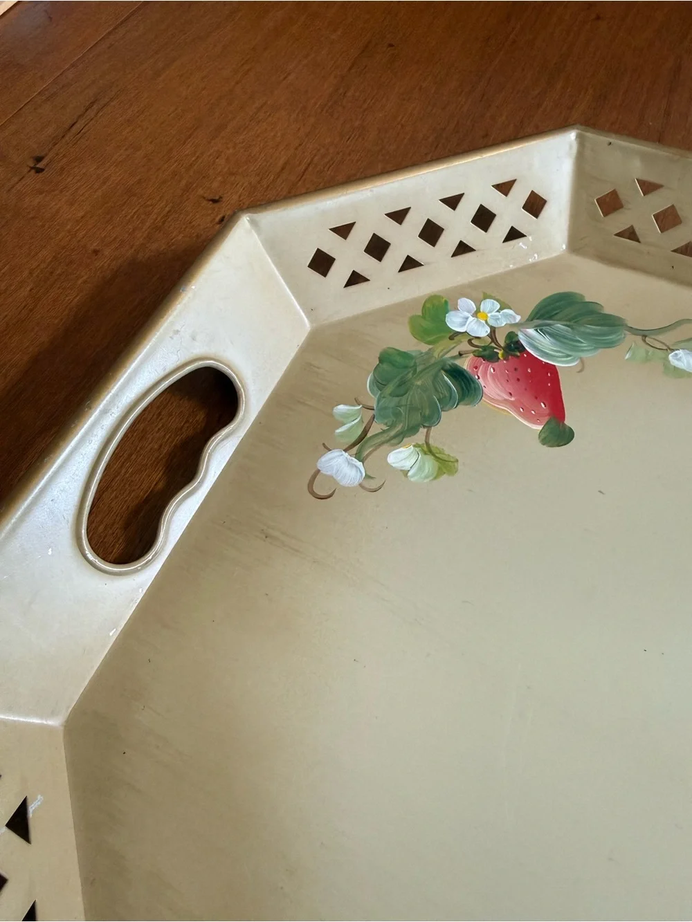 Vintage Nashco Tolware Metal Hand Painted Serving Tray with Strawberry Motif